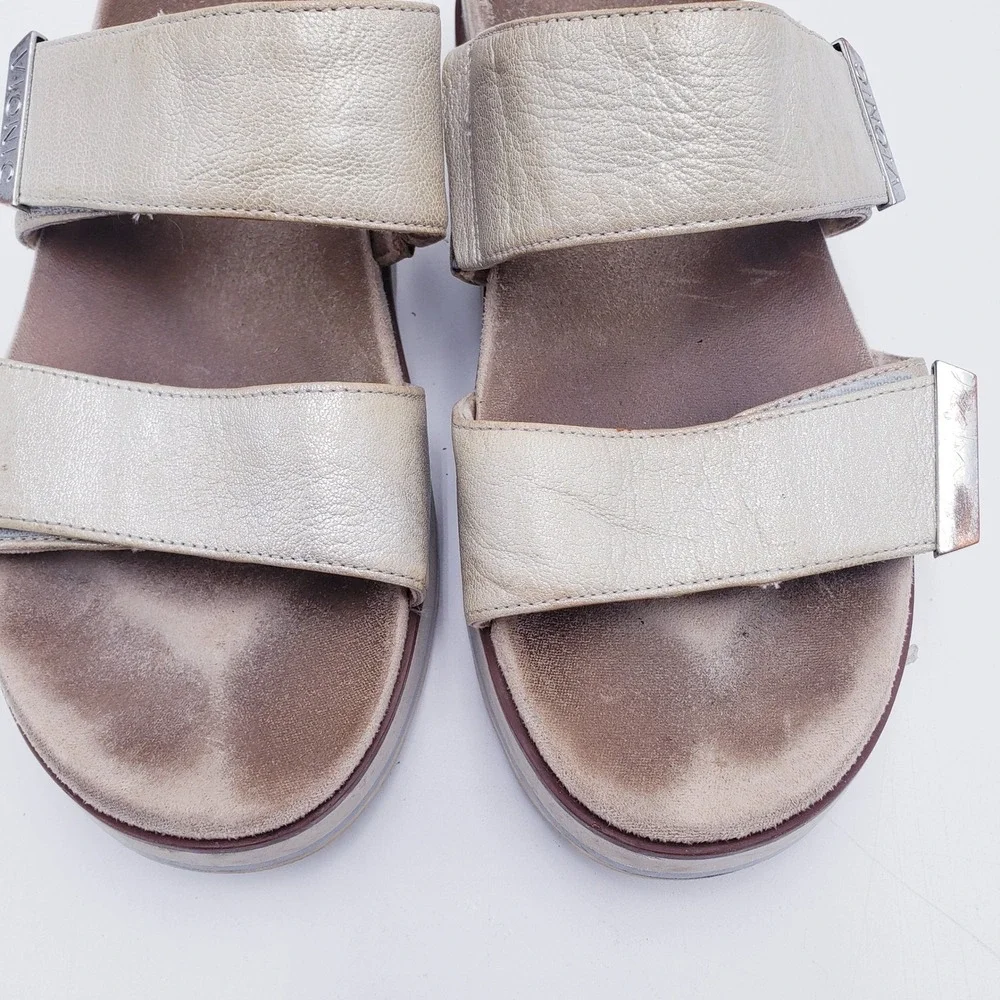 Vionic Brandie Metallic Champagne‎ Leather Platform Slide Sandals Size 7